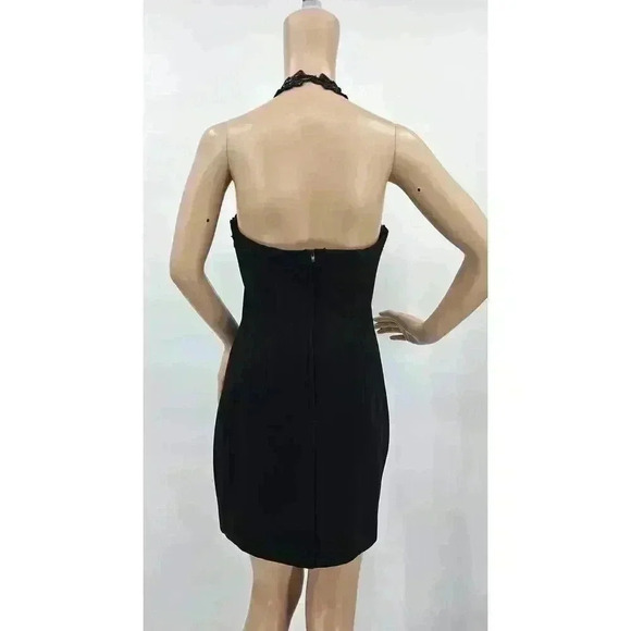 Vtg Roberta Women's 5/6 Black Halter Neck Fitted Formal Mini Dress - Picture 2 of 12